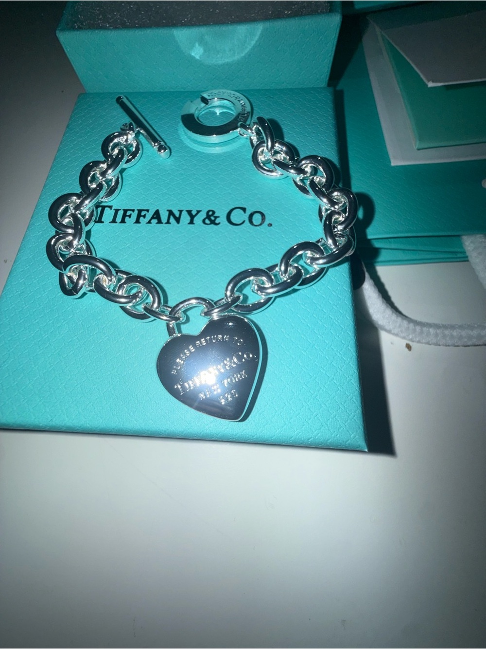 Tiffany & Co. Sterling Silver Heart Tag Bracelet - Blue Box
